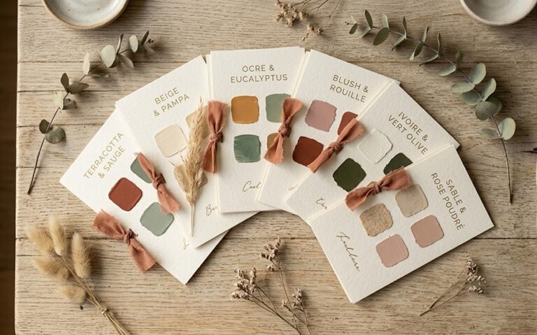 Couleurs pour un faire-part de mariage bohème : 6 palettes à copier